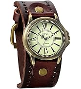 Avaner Vintage Bronze Leather Watches: Retro Steampunk Wide Cuff Analog Quartz Wrist Watches for ...