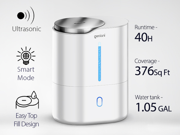Ultrasonic Cool Mist Humidifier for Bedroom, Large Rooms, Home, 4L