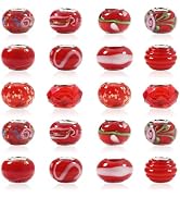 TOAOB 30pcs Glass European Large Hole Craft Beads Red Garden Lampwork Spacer Beads for DIY Charms...