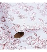 Wine Red Floral Wrapping Paper Roll 17 in x16.5 ft Mini Roll Vintage Toile Flower Gift Wrap Paper...