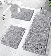 OLANLY Bathroom Rugs Sets 3 Piece, Soft Absorbent Chenille Bath Mats and U-Shaped Contour Toilet ...