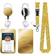 Lanyard ID Badge Holder Gold Retractable Badge Reel Card Name Tag Breakaway Heavy Duty Retractabl...