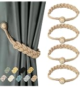BEL AVENIR Jute Curtain Tiebacks Magnetic Woven Curtain Holdback Drapery Tie-Back (Jute-4Pack)