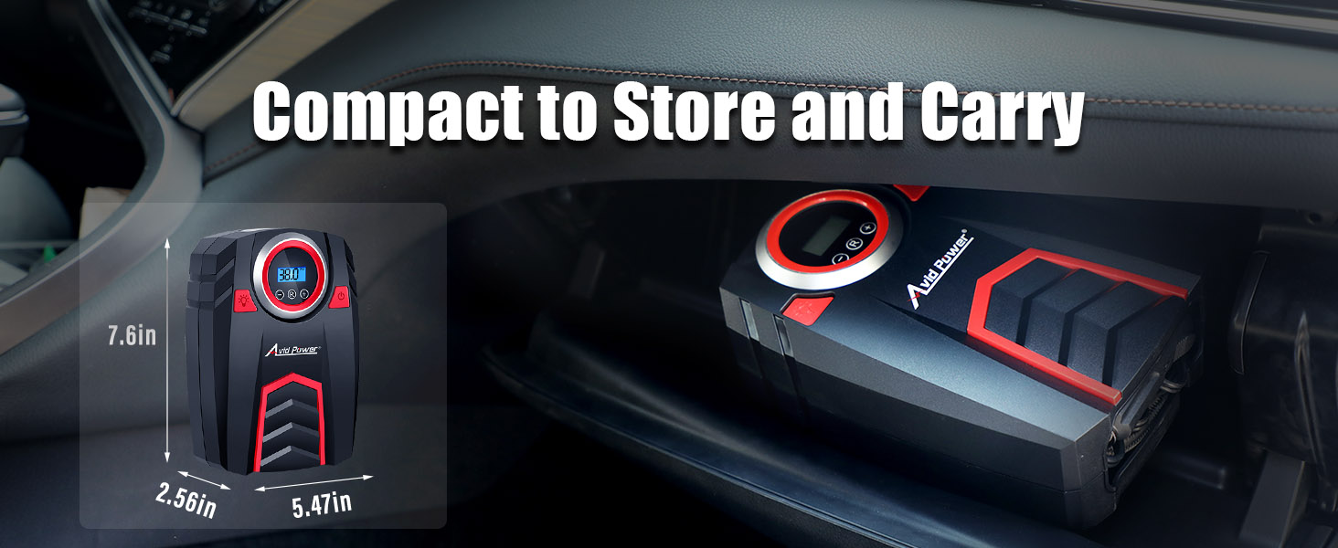 compact tire inflator, easy to store and carry