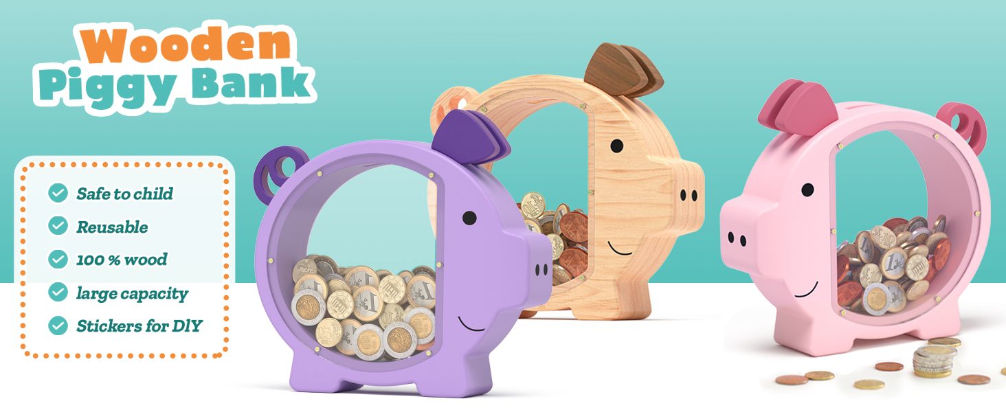 wooden piggy bank for kids