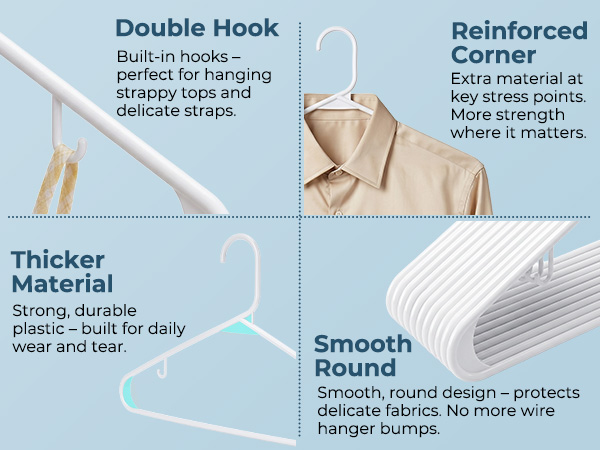 smooth finish white plastic hangers for closet