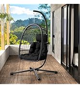 LEVELEVE Egg Chair with Stand,Patio Rattan Wicker Hanging Swing Egg Chair Hammock Chair for Bedro...