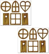 Calsgkspray 12Pcs Brown Wooden Fairy Garden Door,Blank Doors Fairy House Door and Windows Ornamen...