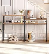 HOOBRO Narrow Console Table with Adjustable Height (31.5"-37.4"), 31.5" Small Entryway Table, Beh...