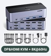 UGREEN 8K@60Hz HDMI Displayport KVM Switch 3 Monitors 2 Computers, Aluminum 4K@240Hz with 4 USB 3...