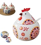 XIEFFICH 13.5 Oz Salt Cellar With Lid and Spoon (Red)- Ceramic Chicken Spice Jars for Salt, Sugar...