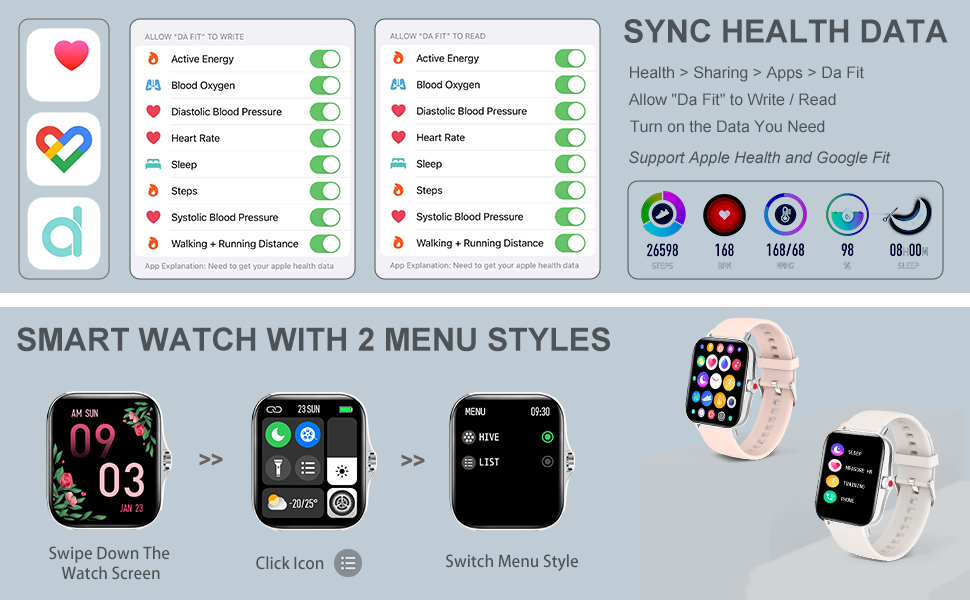 Sync health data & Menu style