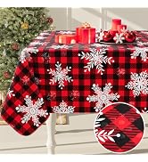 Smiry Christmas Rectangle Table Cloth, Waterproof Vinyl Tablecloth with Flannel Backing, Wipeable...