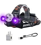 BORUIT RJ-3000 LED Black Light Headlamp,3 Modes White and UV Light Headlamp, Super Bright USB-C R...