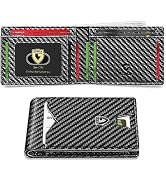 GSOIAX Mens Slim Wallet for Men Minimalist Genuine Leather Carbon Fiber Rfid Blocking Bifold Cred...
