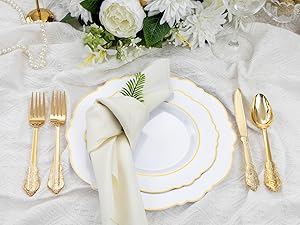 White and gold rim plates