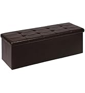 Generate PINPLUS Folding Storage Ottoman Bench, Brown Faux Leather Long Storage Chest Footstool S...