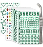 NIACONN 1760 Pcs Deep Green Hair Jewels Face Gems Stick on, Self Adhesive Glitter Rhinestones Sti...
