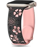 CreateGreat Floral Engraved Band Compatible with Apple Watch Band 40mm 41mm 44mm 45mm 38mm 42mm 4...