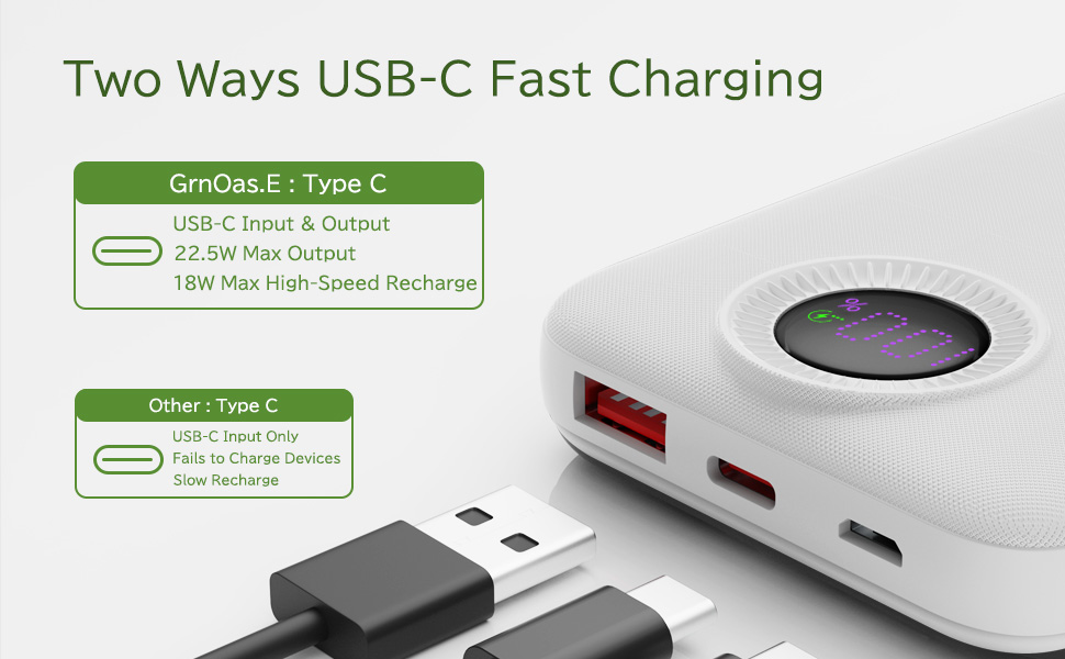 fast charging power bank with 2 cables