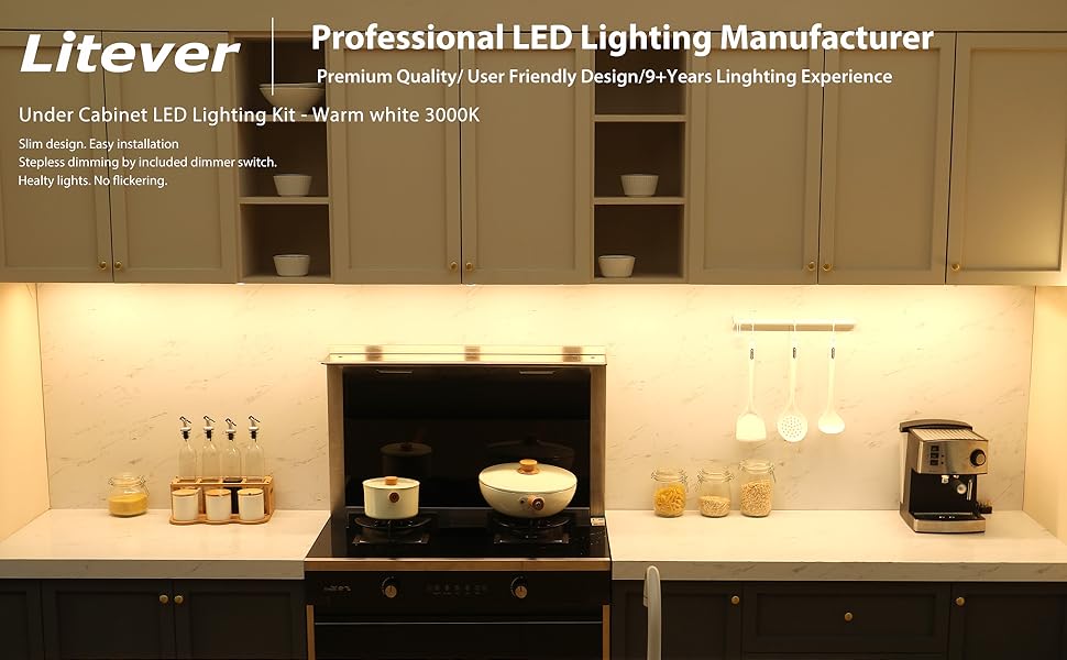 Litever Under Cabinet Lights Kit Warm White 3000K