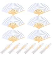 NEBURORA 6Pcs White Handheld Paper Fans 8.3 Inch Hand Held Bamboo Fans Foldable for Wedding Decor...