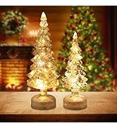 YEAHOME Christmas Decorations Indoor, Set of 2 Glass Christmas Trees with Lights for Home Decor, ...