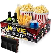Rzoklot Wood Movie Night Party Supplies – Reusable Movie Snack Tray with Handles, 4 Compartments ...