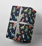 RiukRaiu Dinosaur Wrapping Paper for Boys Girls Kids - Funny T-Rex Gift Wrap for Birthday, Party,...