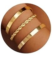 Gokeey Gold Bracelets for Women Non Tarnish Dainty 14K Real Gold Plated Bangle Cuff Bracelets Sta...