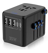 JMFONE 35W PD Universal Travel Adapter, Fast Charging International Power Plug Adapter with 3*USB...