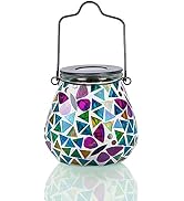 Afirst Mosaic Solar Lanterns - Glass Hanging Lights Butterfly Hollow Out Waterproof Outdoor Decor...