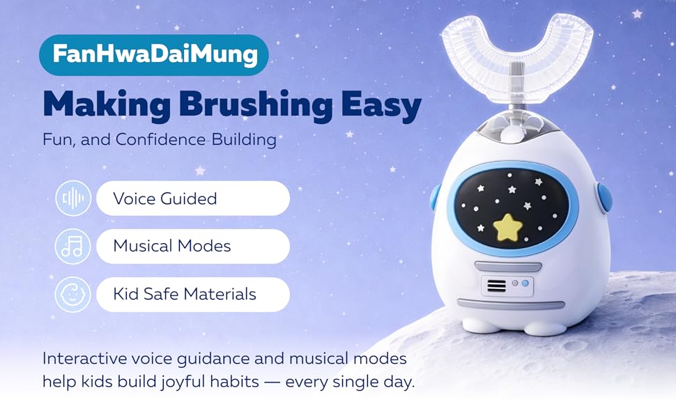 Kids U-shaped electric toothbrush with voice guidance and music modes for daily brushing