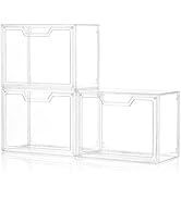 3 Pack Clear Storage Bins with Lids, Storage Containers with Magnetic Door, Stackable Acrylic Dis...