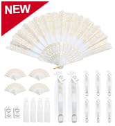 EOSAU 50 Packs White Folding Hand Fans for Women Foldable, Bulk Fans Handheld for Wedding Party F...
