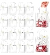 Ohuimrt 50 PCS Clear Gift Bags with Handles, Reusable Plastic Gift Wrap Bags with Ribbon Transpar...