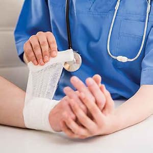 A nurse bandaging a patient