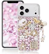 Guppy for iPhone 17 Pro Max Bling Diamond Case, 3D Luxury Sparkle Glitter Rhinestone Gemstone Flo...