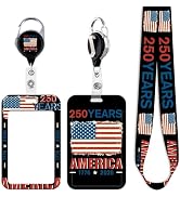 American Flag Cool Black ID Badge Holder Lanyard for ID Badge Keys Retractable Badge Holder Reel ...