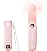 SWEETFULL Portable Handheld Mini Fan with LED Display, 2-in-1 Personal Foldable USB Rechargeable ...