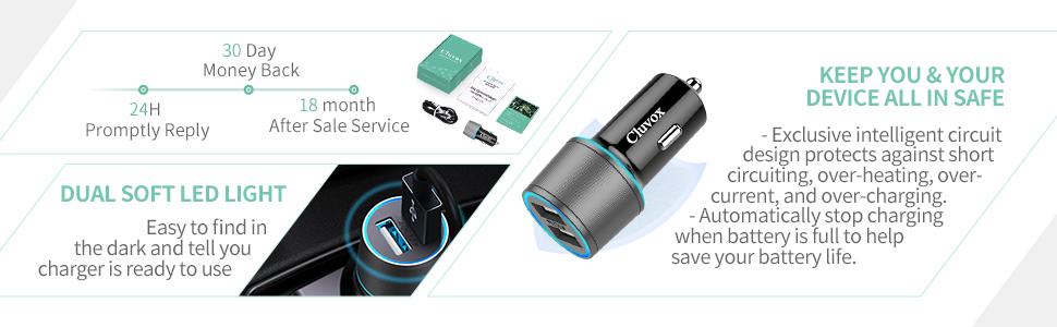 rapid iphone xr car charger with LED light