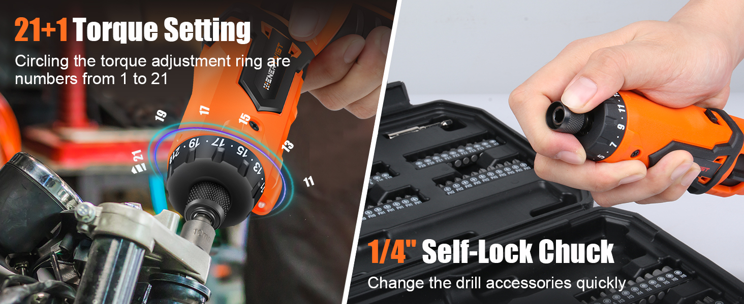 Enertwist 8V Cordless Electric Screwdriver Set with 1Hr Fast Rechargeable