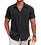 COOFANDY Mens Cuban Guayabera Shirt Short Sleeve Button Down Shirts Summer Beach Vacation Shirts