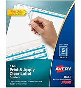 Avery 5 Tab Dividers for 3 Ring Binder, Easy Print & Apply Clear Label Strip, Index Maker Customi...