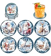 Bowetile 6PCS Christmas Diamond Art Coasters Kit with Holder, Santa Claus Diamond Art Kits for Ad...