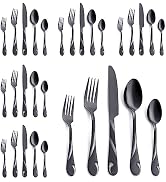 Seeshine Black Silverware Set for 6, 30-Piece Stainless Steel Flatware Set, Shiny Black Metal Cut...