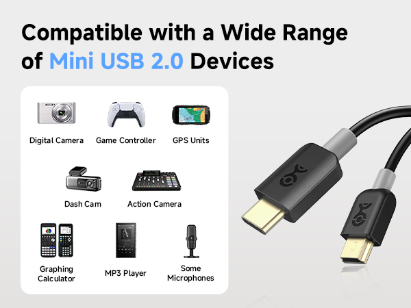 USB C to Mini USB 2.0 cable for syncing and charging legacy devices