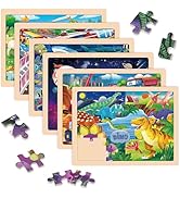 Vextronic Wooden Puzzles for Kids, 6 Packs Jigsaw Puzzles 24 & 60 pcs for Toddlers, Wood Toddler ...