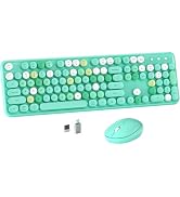 MPTOG Colorful Wireless Computer Keyboard and Mouse Combo with Round Typewriter Keycaps, Retro De...