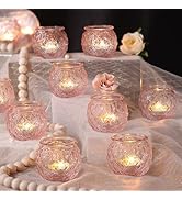 DARJEN 12Pcs Pink Votive Candle Holders - Round Glass Candle Holders for Flameless LED Tea Waxes,...